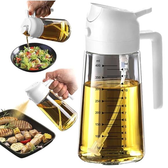 2 in 1 Glass Olive Oil Dispenser Bottle Sprayer for Cooking- White - Picture 2 of 6